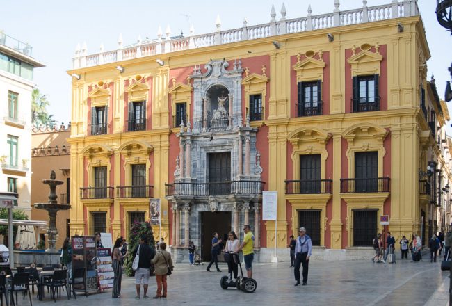 Beautiful Baroque building in a square in Malaga, Spain